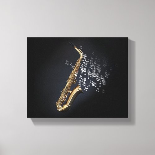 Saxophone with musical notes coming out the bell canvas print