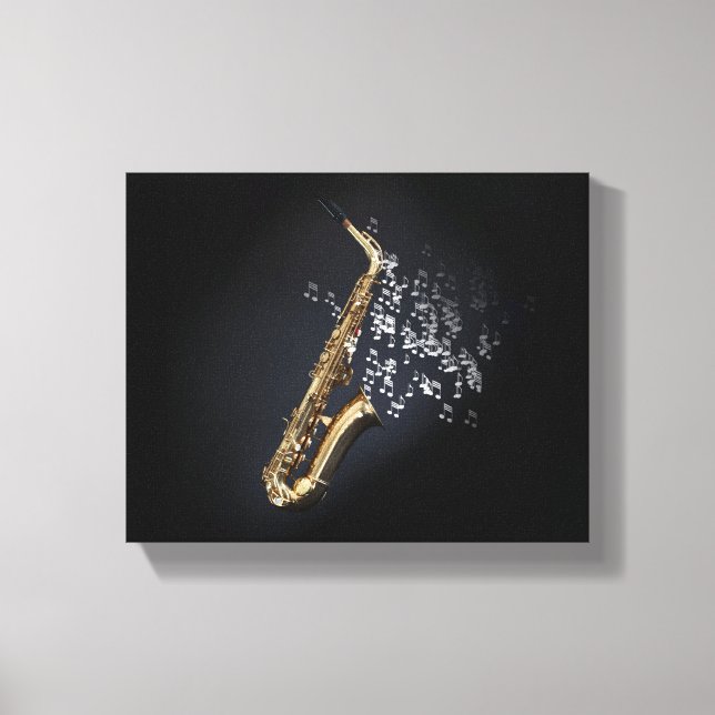 Saxophone with musical notes coming out the bell canvas print (Front)