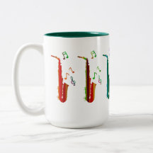 saxophones  & 'musical notes' Two-Tone Mug, 15 oz
