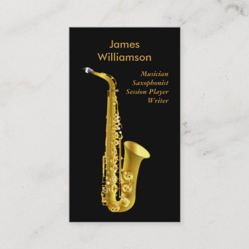 Saxophonist Music Instrument Black Gold Musician Business Card Templates