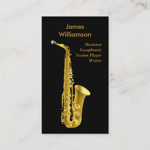 Customizable Saxophonist Music Instrument Black Gold Musician Business Card Templates