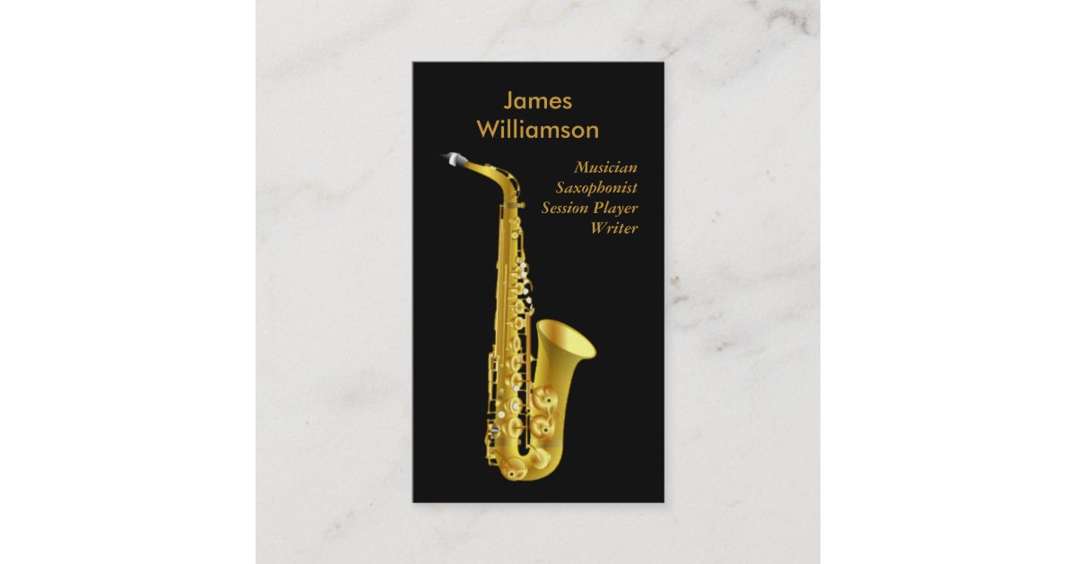 Saxophonist Music Instrument Black Gold Musician Business Card Zazzle