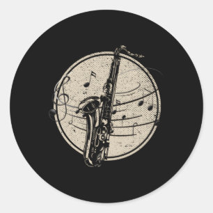 Saxophonist Music Notes Jazz Musician Saxophone Classic Round Sticker