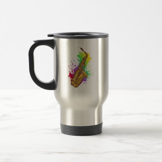 Saxophonist Music Notes Saxophone Travel Mug (Left)