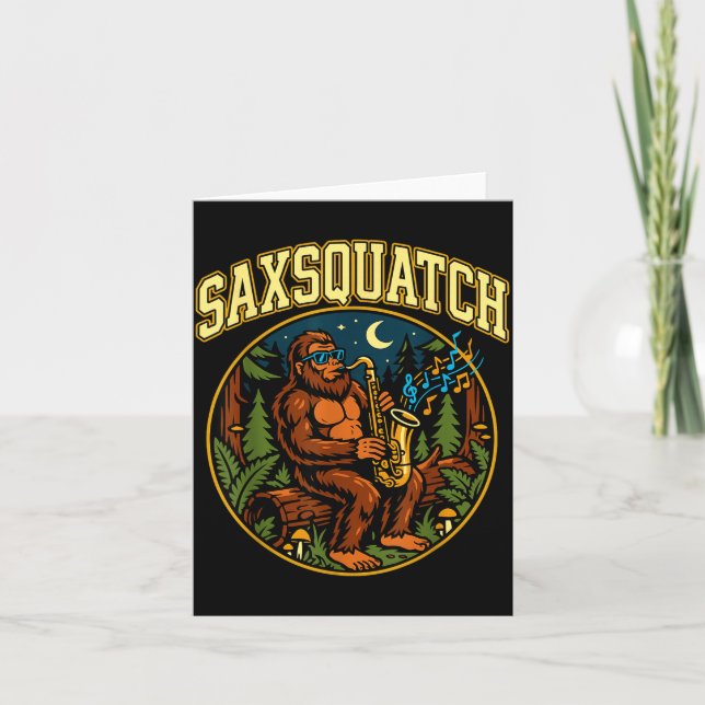 Saxsquatch Bigfoot Saxophone Player Jazz Music Hum Card (Front)