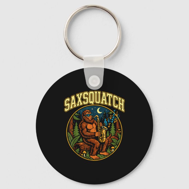 Saxsquatch Bigfoot Saxophone Player Jazz Music Hum Keychain (Front)