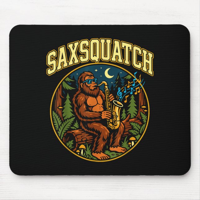 Saxsquatch Bigfoot Saxophone Player Jazz Music Hum Mouse Pad (Front)