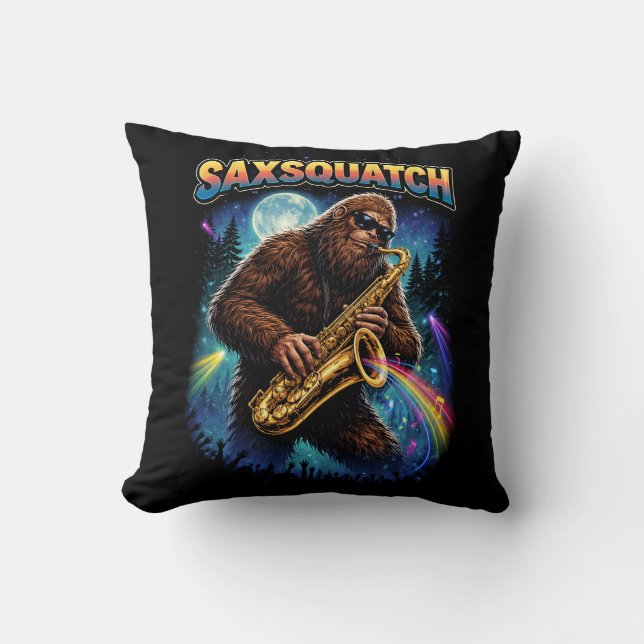 Saxsquatch Throw Pillow (Front)