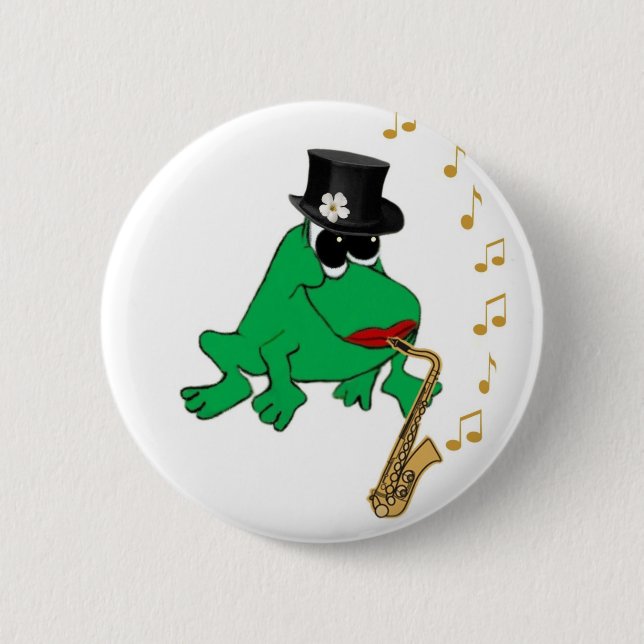 Saxy Frog Pinback Button (Front)