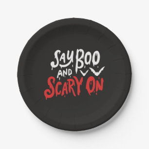 Say Boo and Scary On   Funny Halloween Party Paper Plates
