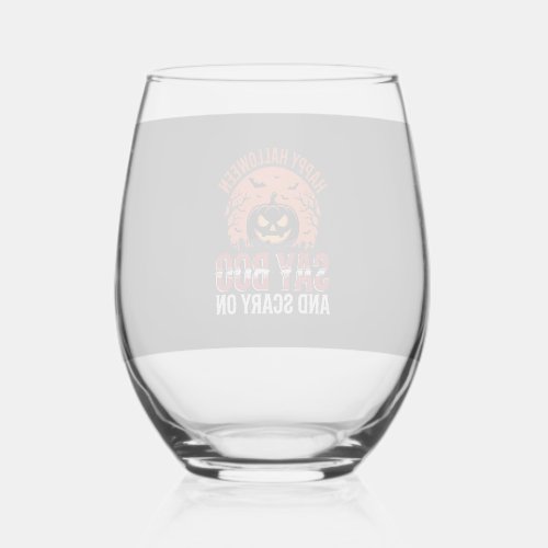 Say Boo Halloween Pumpkin Design_1 Stemless Wine Glass