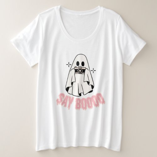 Say Boo Retro Spooky Cute Ghost Photography Lover Plus Size T_Shirt