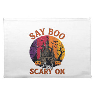 Say Boo Scary Halloween Haunted House Black Cat Pu Cloth Placemat