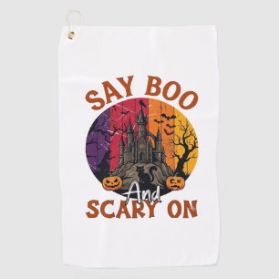 Say Boo Scary Halloween Haunted House Black Cat Pu Golf Towel