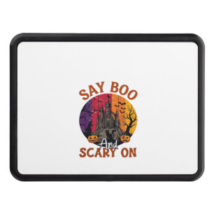 Say Boo Scary Halloween Haunted House Black Cat Pu Hitch Cover
