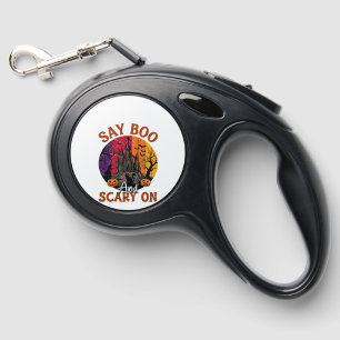 Say Boo Scary Halloween Haunted House Black Cat Pu Retractable Pet Leash