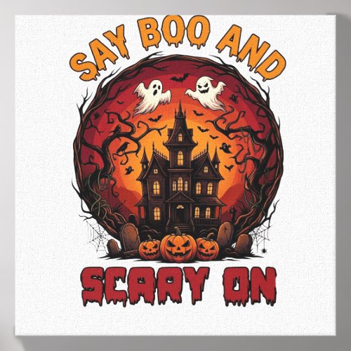 Say Boo Scary Haunted House Ghosts Pumpkins Hallow Canvas Photo Tile