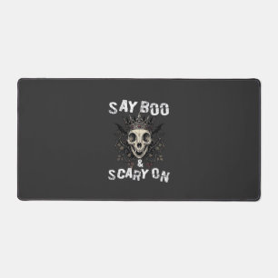 Say Boo Scary Skull Crown Bat Wings Halloween_1 Desk Mat