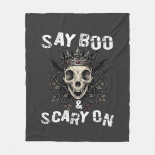 Say Boo Scary Skull Crown Bat Wings Halloween_1 Fleece Blanket