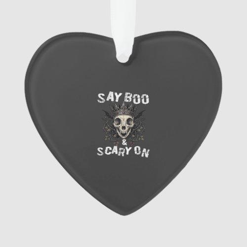 Say Boo Scary Skull Crown Bat Wings Halloween_1 Ornament