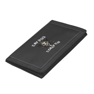 Say Boo Scary Skull Crown Bat Wings Halloween_1 Trifold Wallet