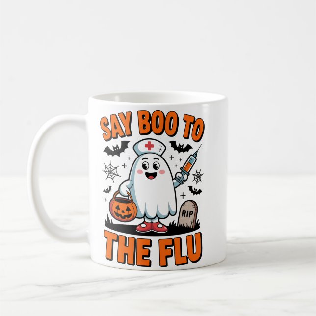 Say Boo to the Flu Funny Halloween Nurse Doctor  Coffee Mug (Left)