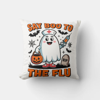 Say Boo to the Flu Funny Halloween Nurse Doctor Throw Pillow