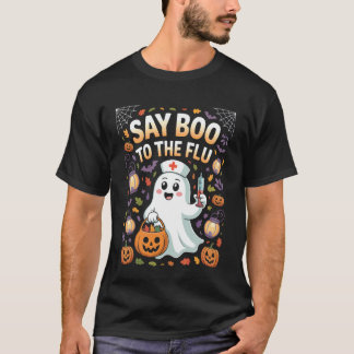 Say Boo to The Flu Nurse Kids Halloween Fall Costu T-Shirt