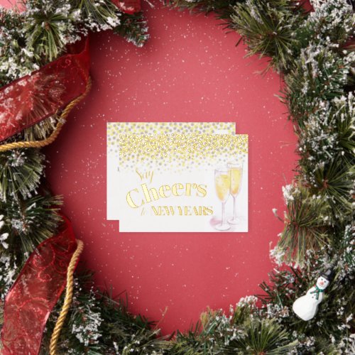 Say cheers to the New Year champagne glasses  Foil Holiday Postcard