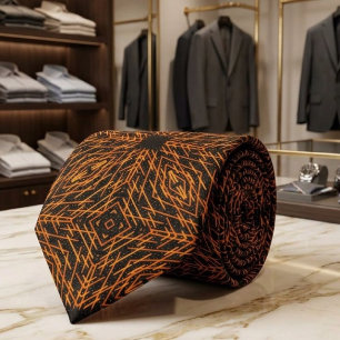 Say Cheese And Macaroni Orange On Black Pattern Neck Tie