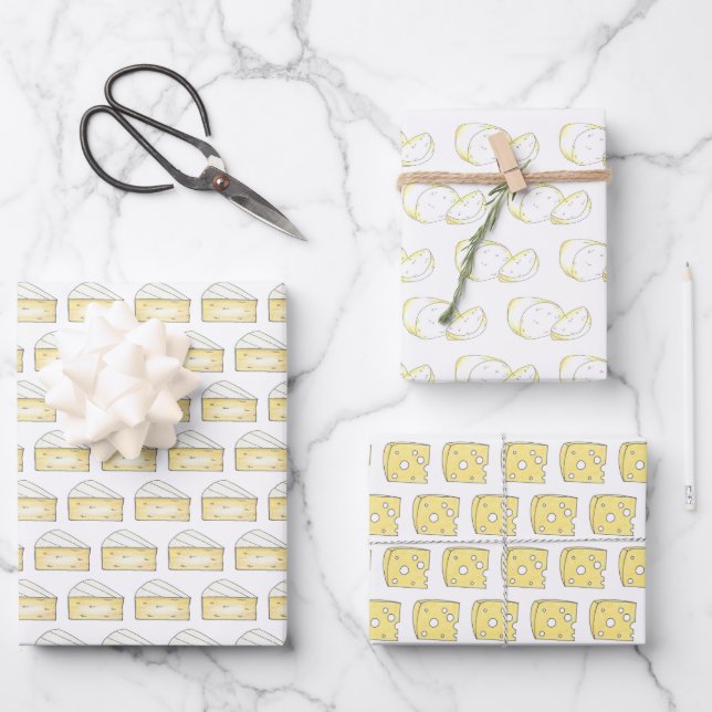 Say Cheese Brie Mozzarella Swiss Cheese Wedges Wrapping Paper Sheets (Front)
