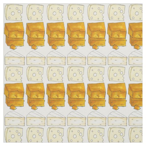 Say Cheese Cheddar Swiss Brie Cheeses Food Print Fabric