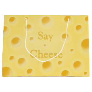 "Say Cheese" Cute Cutomizable Holey Yellow Cheese Large Gift Bag