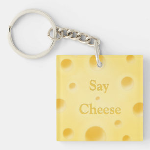 "Say Cheese" Cute Yellow Cheese Slice Custom Keychain