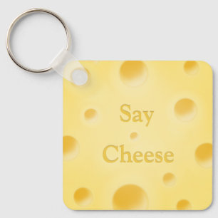 "Say Cheese" Cute Yellow Cheese Slice Custom Keychain