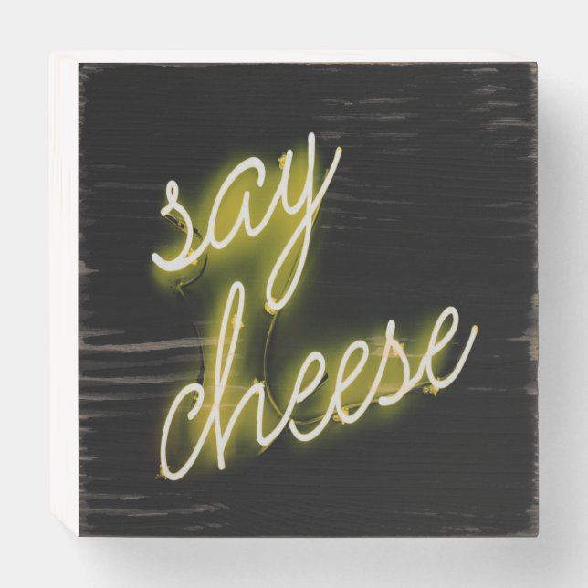 Say Cheese Neon Lights Wooden Box Sign (Front Horizontal)