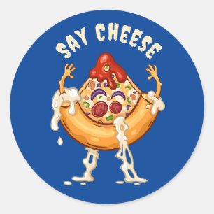 Say Cheese Pizza Slice Character Classic Round Sticker