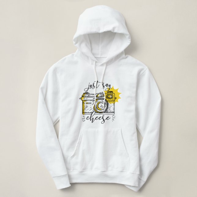 "Say Cheese" Retro Camera Photographer Photography Hoodie (Design Front)