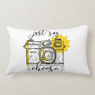 "Say Cheese" Retro Camera Photographer Photography Lumbar Pillow