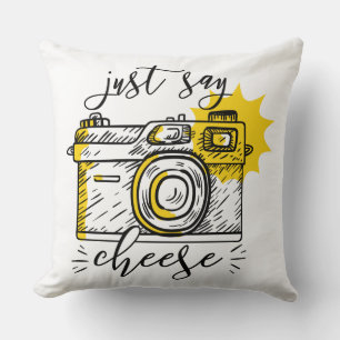 "Say Cheese" Retro Camera Photographer Photography Throw Pillow