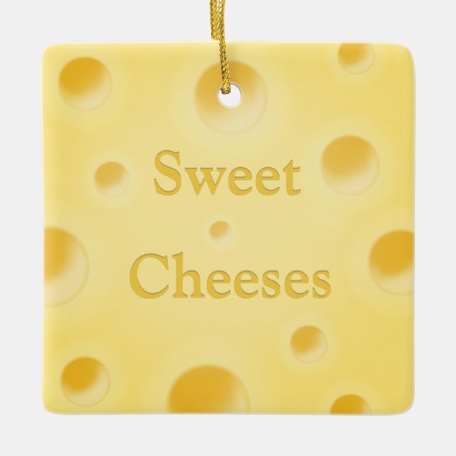 "Say Cheeses" Swiss Cheese Slice Personalized Ceramic Ornament (Front)