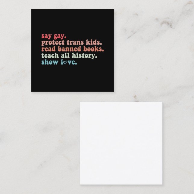 Say Gay Protect Trans Kids Read Banned Books LGBTQ Square Business Card (Front/Back)