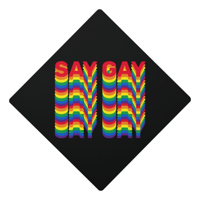 Say Gay rainbow lgbtq pride flag retro pattern Graduation Cap Topper (Front)