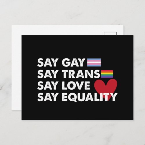 Say Gay Say Trans Say Love Say Equality Pride Lgbt Postcard