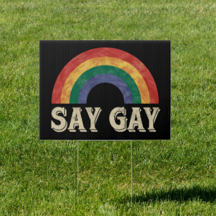Say Gay Vintage Rainbow Gay Pride Lgbt Month  Sign