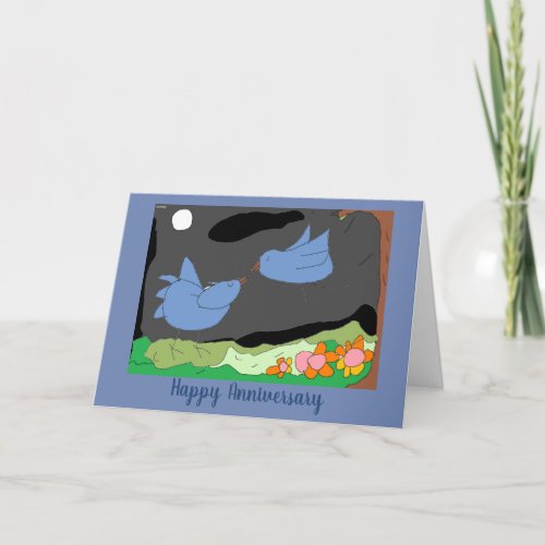 Say Happy Anniversary with Drawlings love birds Card