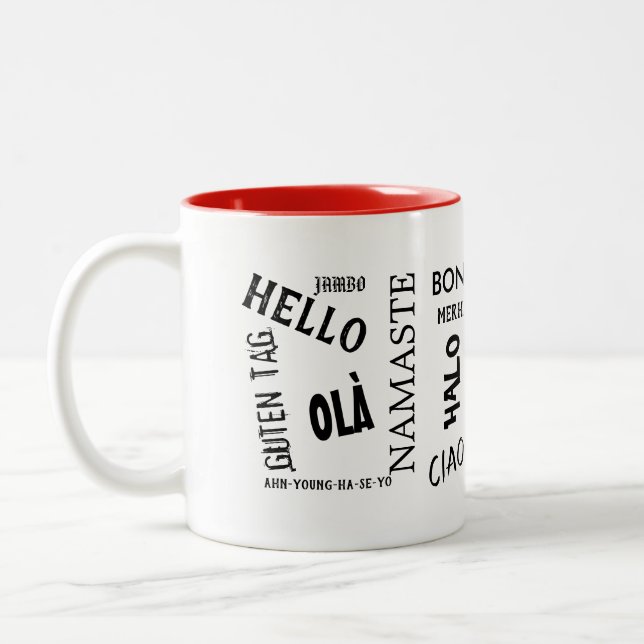 Say Hello in Different Languages Mug (Left)
