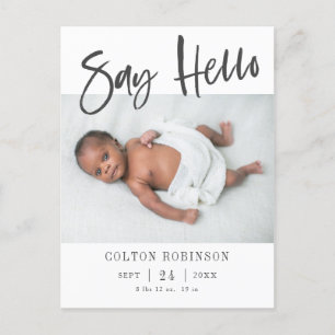SAY HELLO Modern Baby Photo Birth Announcement