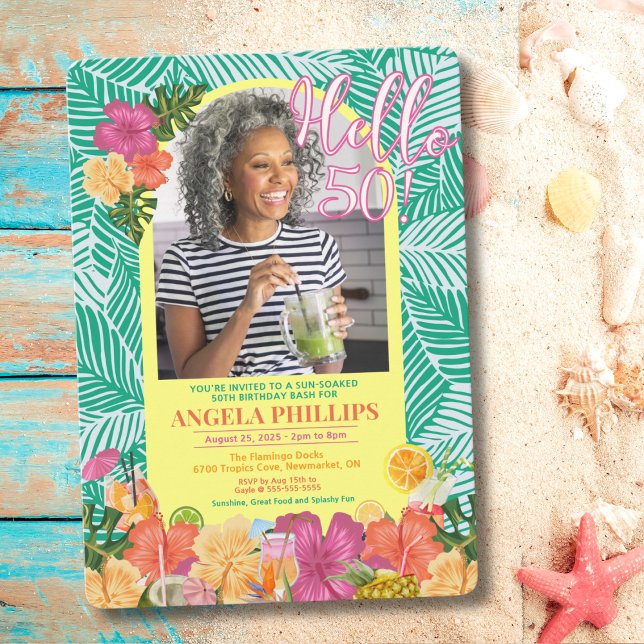 Say Hello To Fun In The Sun Birthday Invitation (Tropical Photo Birthday Party Invite )