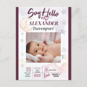 Say Hello to New Baby. Editable text & pic Postcard